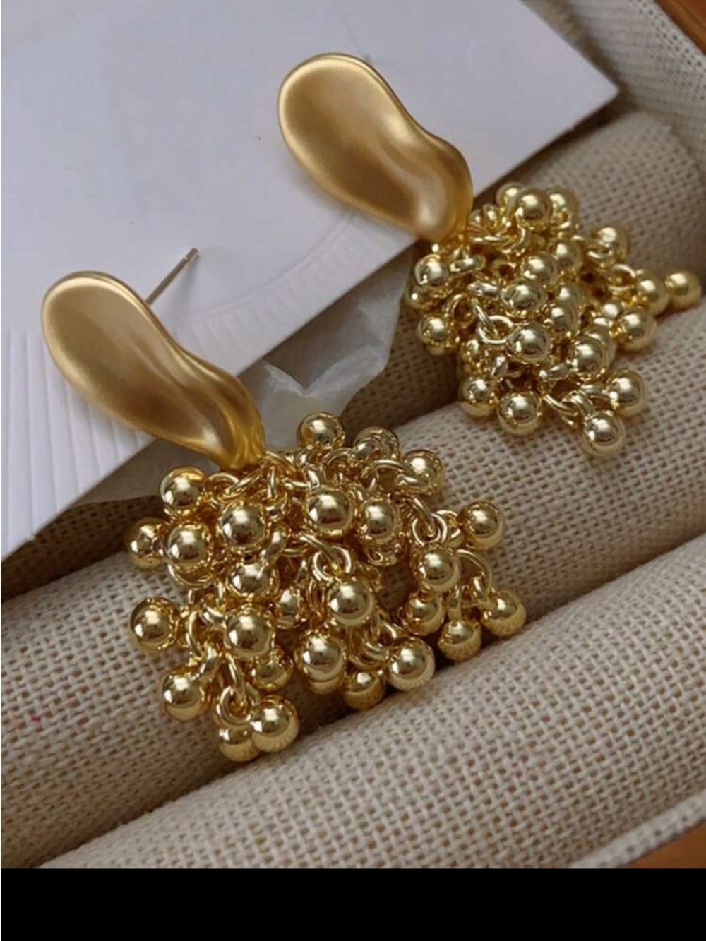 Gold Cluster Drop Earrings - Elegant Statement Earrings